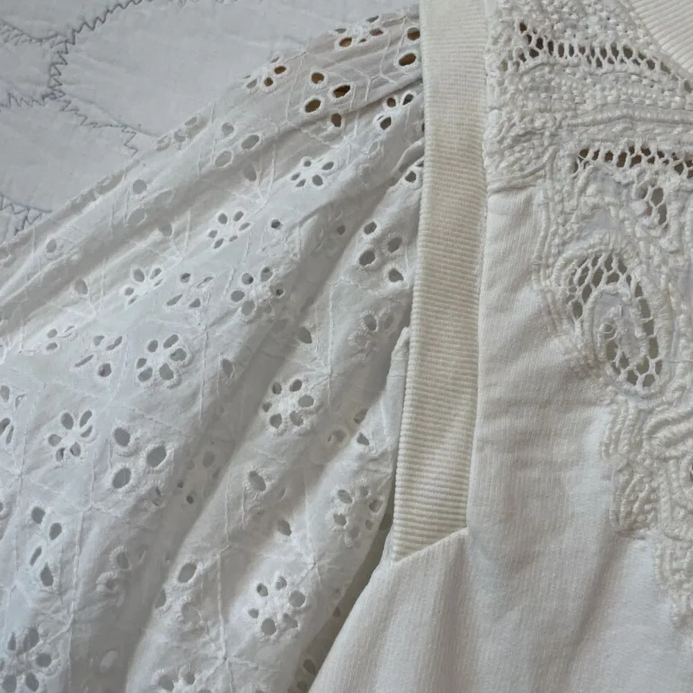 Anthropologie Cream Cotton Crochet Blouse SZ S